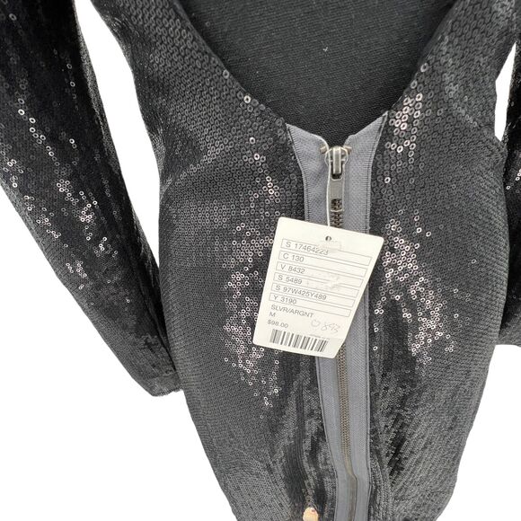 New Silence + Noise‎ Black Sequin Plunge Back Mini Dress Medium - Picture 6 of 9